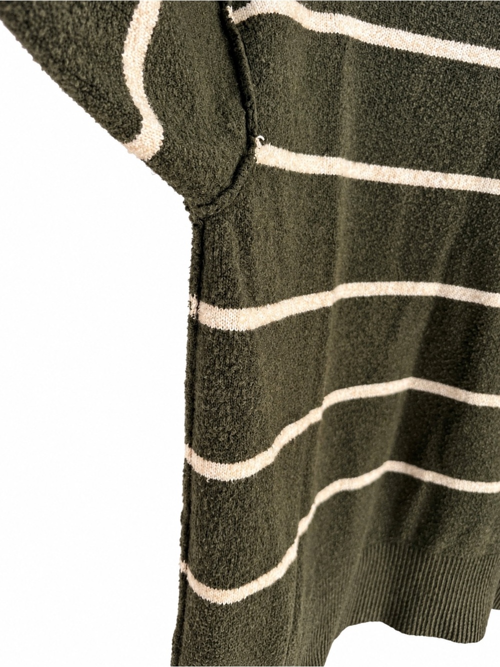 Aerie Olive Green Ivory Stripe Oversize Crewneck Sweater Neutral Cabin Granola M - Picture 5 of 10